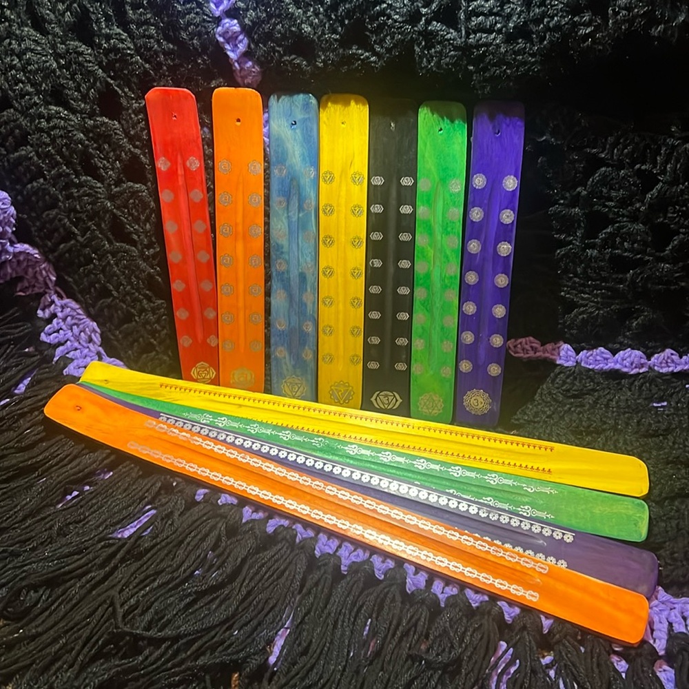 Colorful Wood Incense Stick Holders Lot of 11 (two sizes)